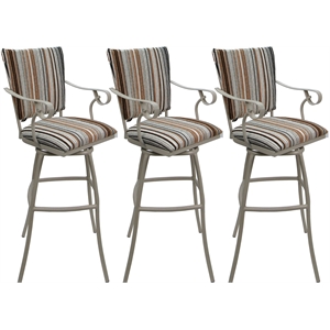 Set of 3 Outdoor Indoor Bar Stools - Jenna PB Arms - Nutmeg Fabric - Beige