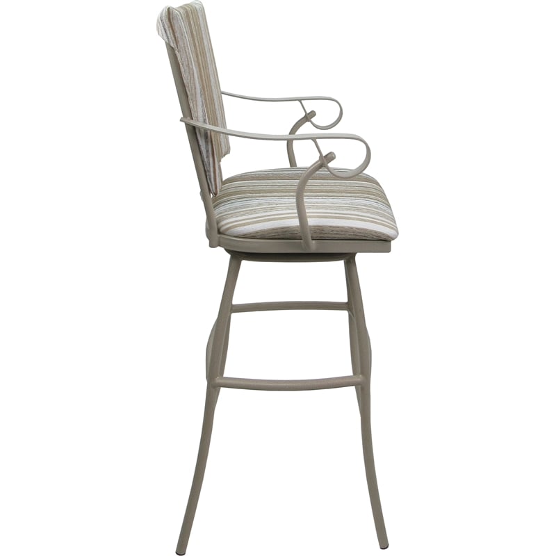 Set of 3 Outdoor Indoor Bar Stools - Jenna PB Arms - White Fabric - Beige