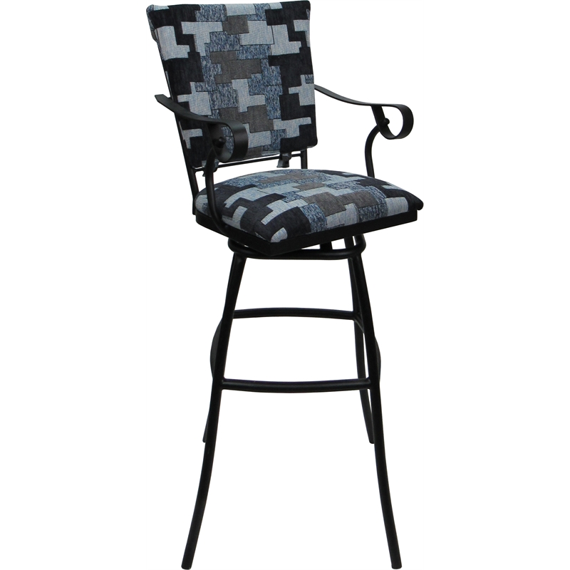 Set of 3 Outdoor Indoor Bar Stools - Jenna PB Arms - Flint Fabric - Black