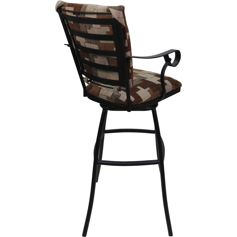 Set of 3 Outdoor Indoor Bar Stools - Jenna PB Arms - Terracotta Fabric - Black