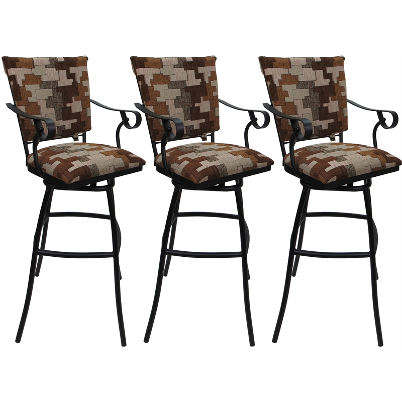 Set of 3 Outdoor Indoor Bar Stools - Jenna PB Arms - Terracotta Fabric - Black