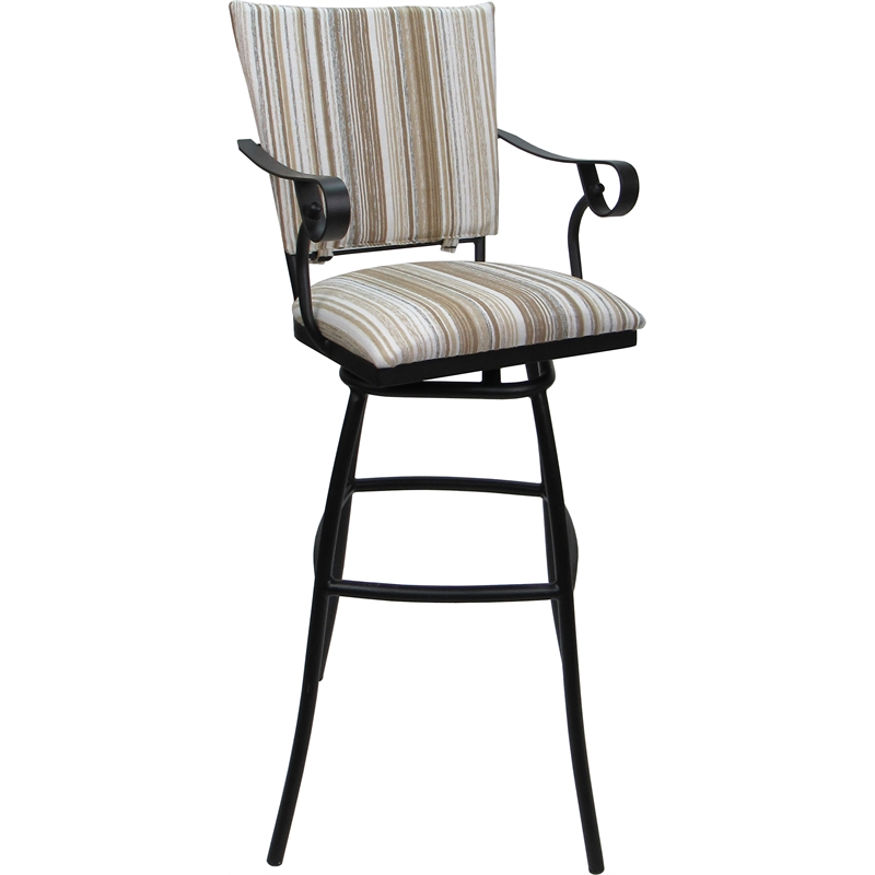Set of 3 Outdoor Indoor Bar Stools - Jenna PB Arms - White Fabric - Black