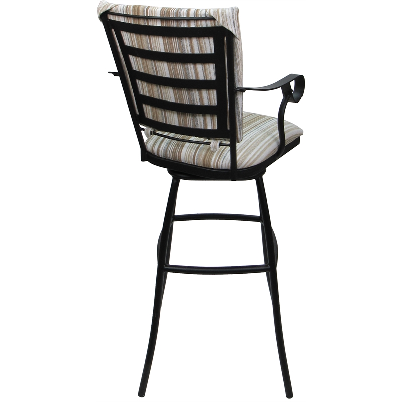 Set of 3 Outdoor Indoor Bar Stools - Jenna PB Arms - White Fabric - Black