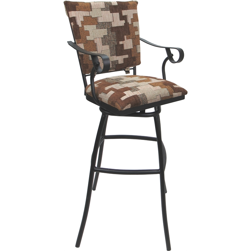 Set of 3 Outdoor Indoor Bar Stools - Jenna PB Arms - Terracotta Fabric - Gray