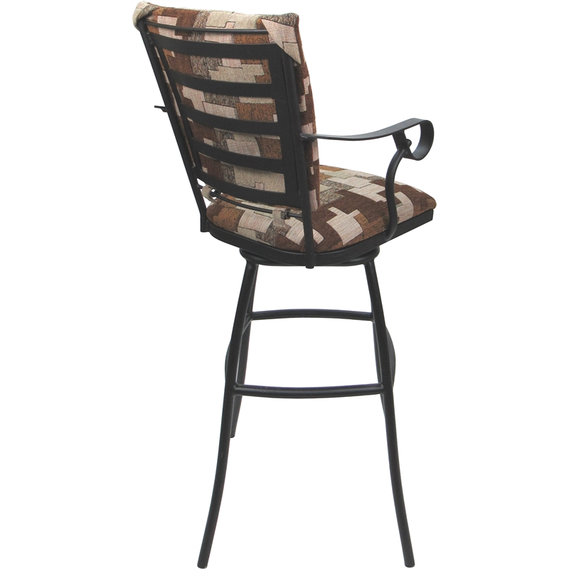 Set of 3 Outdoor Indoor Bar Stools - Jenna PB Arms - Terracotta Fabric - Gray