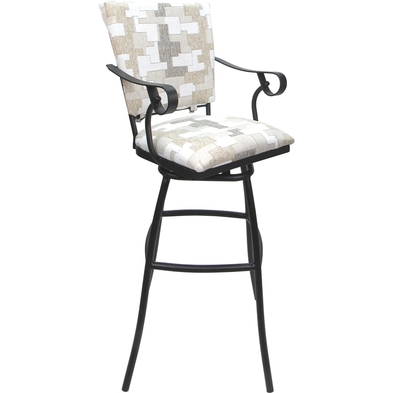 Set of 3 Outdoor Indoor Bar Stools - Jenna PB Arms - White Fabric - Gray