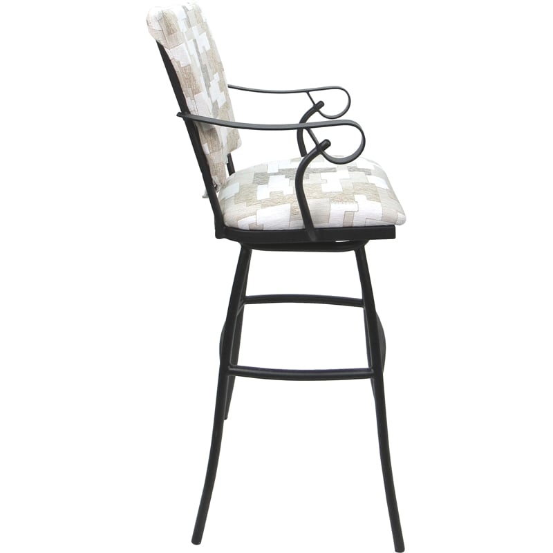 Set of 3 Outdoor Indoor Bar Stools - Jenna PB Arms - White Fabric - Gray