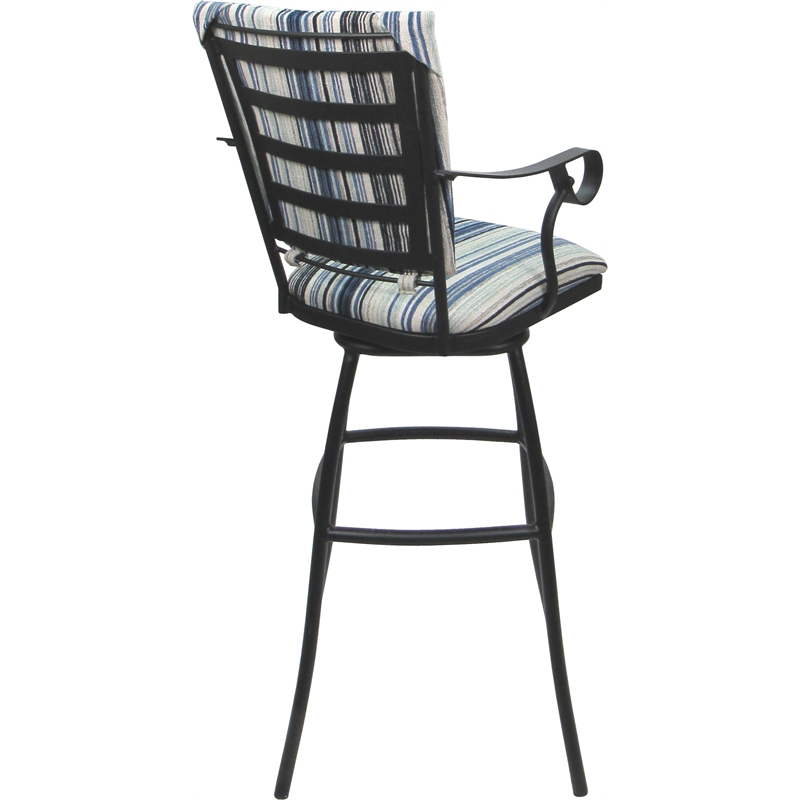 Set of 3 Outdoor Indoor Bar Stools - Jenna PB Arms - Blue Fabric - Gray