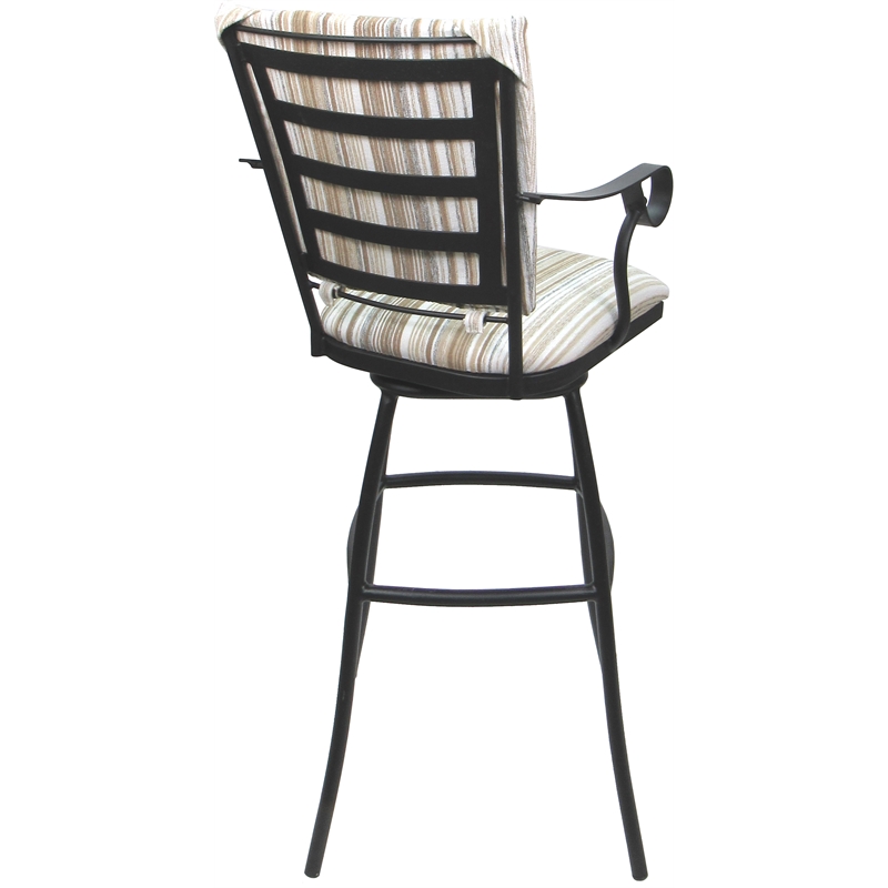 Set of 3 Outdoor Indoor Bar Stools - Jenna PB Arms - White Fabric - Gray