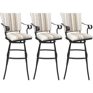 Set of 3 Outdoor Indoor Bar Stools - Jenna PB Arms - White Fabric - Gray