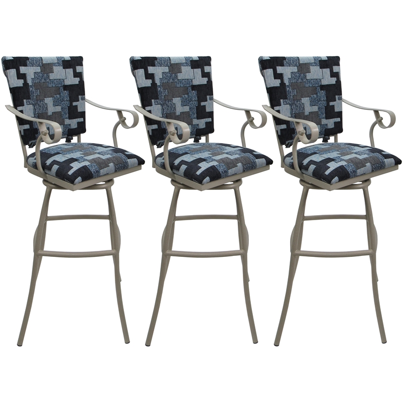 Set of 3 Outdoor Indoor Extra Tall Stools - Jenna PB Arms - Flint Fabric - Beige