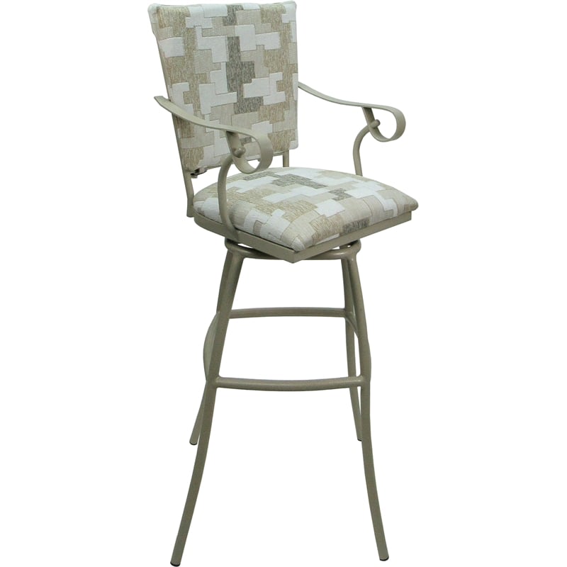 Set of 3 Outdoor Indoor Extra Tall Stools - Jenna PB Arms - White Fabric - Beige