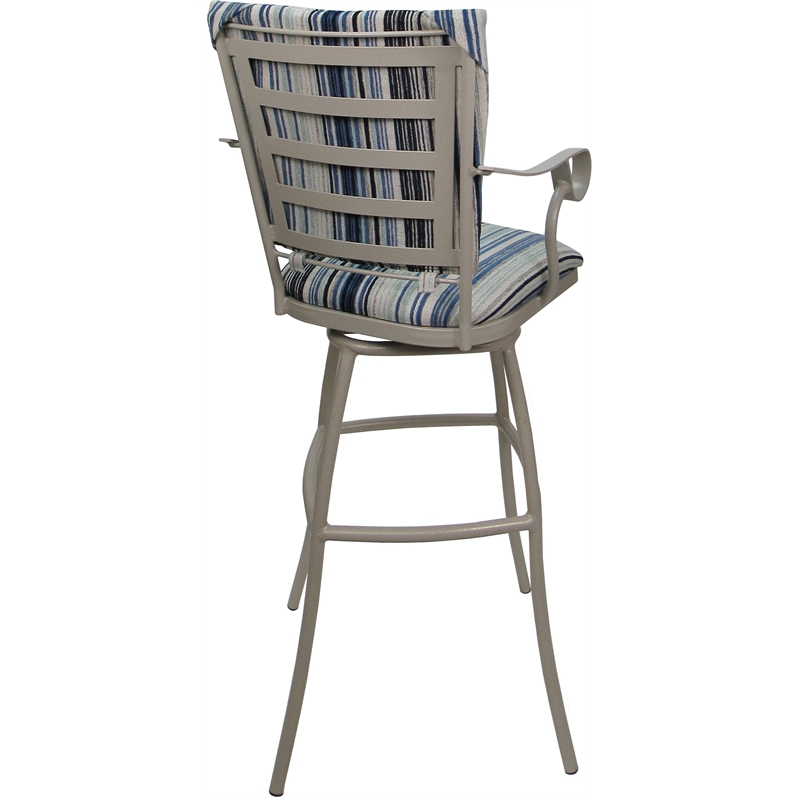 Set of 3 Outdoor Indoor Extra Tall Stools - Jenna PB Arms - Blue Fabric - Beige