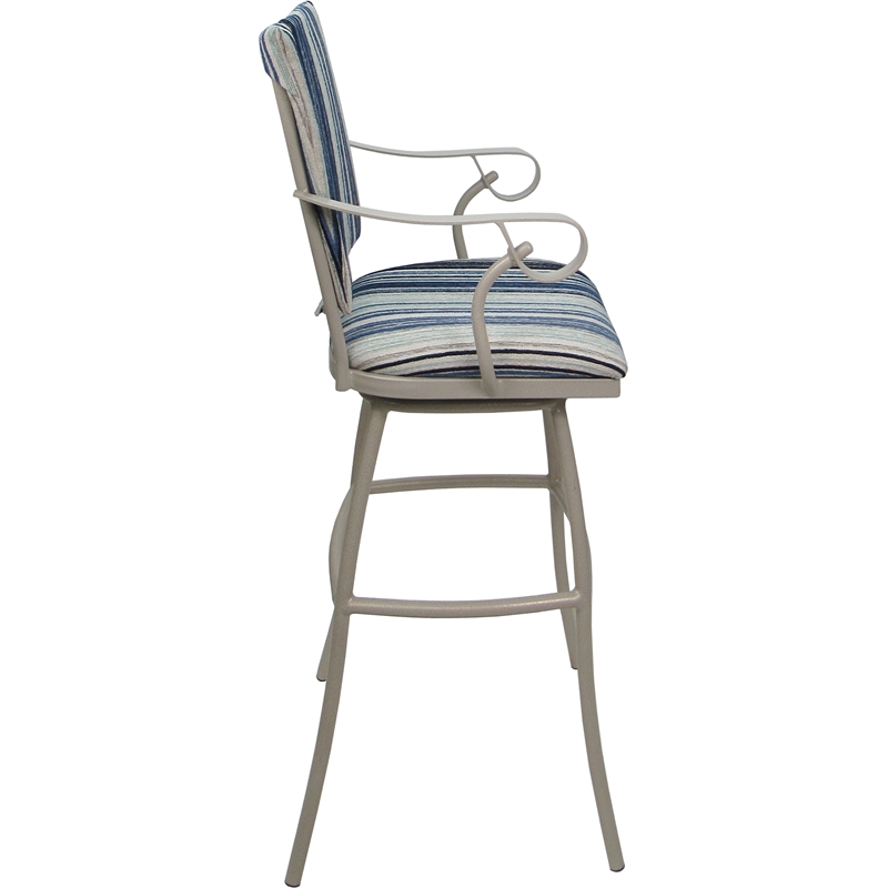 Set of 3 Outdoor Indoor Extra Tall Stools - Jenna PB Arms - Blue Fabric - Beige