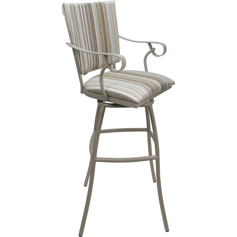 Set of 3 Outdoor Indoor Extra Tall Stools - Jenna PB Arms - White Fabric - Beige