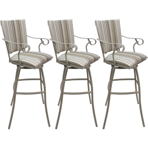 Set of 3 Outdoor Indoor Extra Tall Stools - Jenna PB Arms - White Fabric - Beige