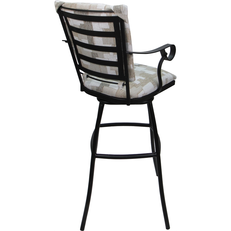 Set of 3 Outdoor Indoor Extra Tall Stools - Jenna PB Arms - White Fabric - Black