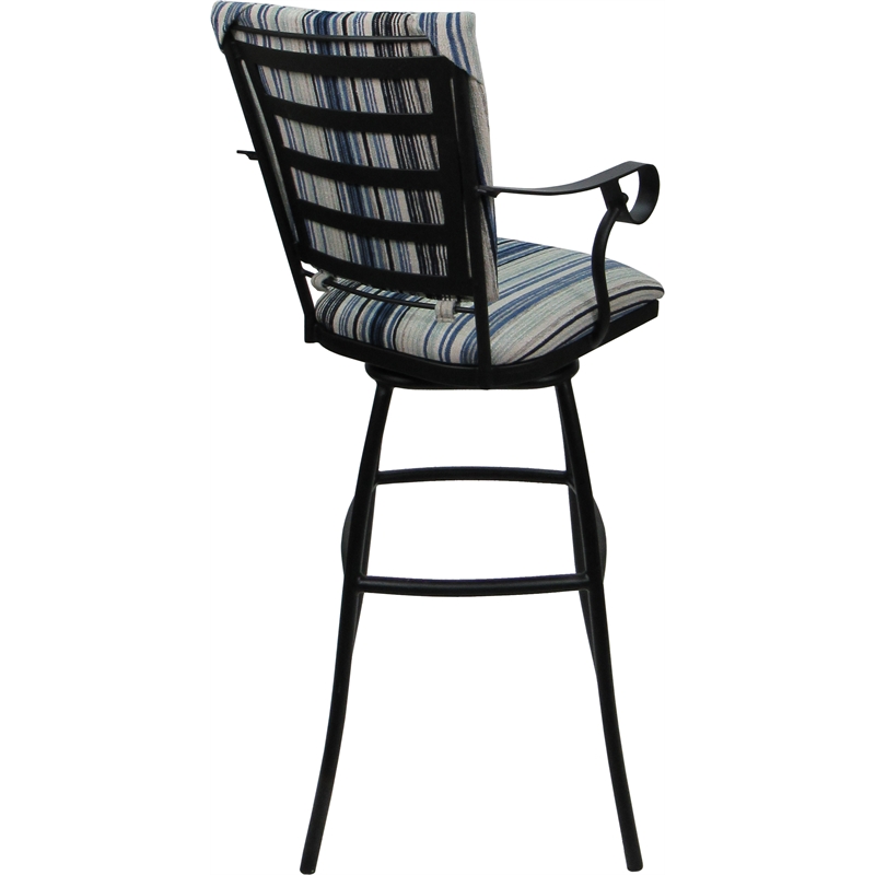 Set of 3 Outdoor Indoor Extra Tall Stools - Jenna PB Arms - Blue Fabric - Black