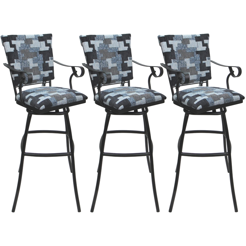 Set of 3 Outdoor Indoor Extra Tall Stools - Jenna PB Arms - Flint Fabric - Gray