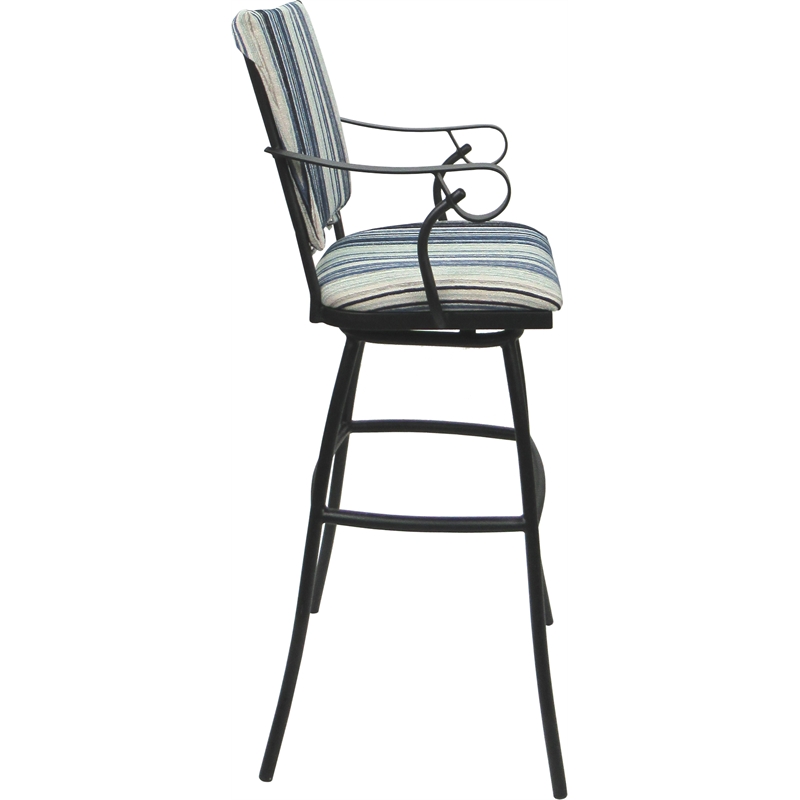Set of 3 Outdoor Indoor Extra Tall Stools - Jenna PB Arms - Blue Fabric - Gray