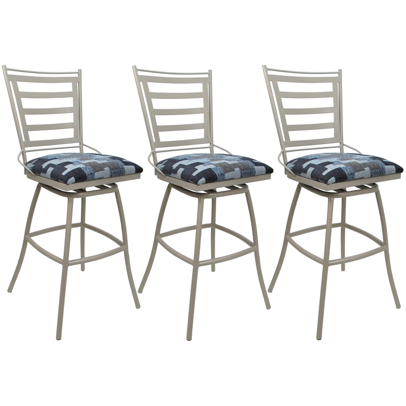 Set of 3 Outdoor Indoor Swivel Counter Stools Jenna Armless Flint Fabric - Beige