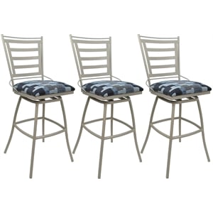 Set of 3 Outdoor Indoor Swivel Counter Stools Jenna Armless Flint Fabric - Beige