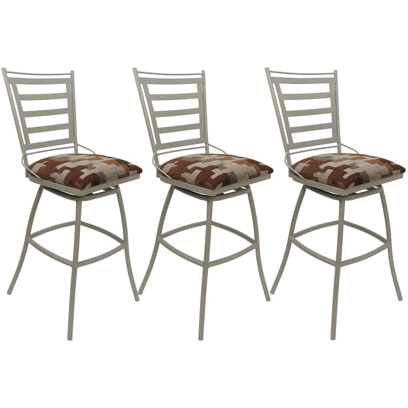 Set of 3 Outdoor Indoor Counter Stools Jenna Armless - Terracotta Fabric - Beige
