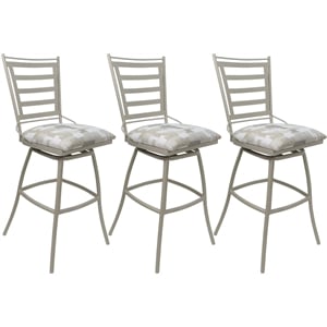 Set of 3 Outdoor Indoor Swivel Counter Stools -Jenna Armless White Fabrics Beige