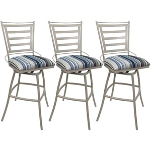 Set of 3 Outdoor Indoor Swivel Counter Stools -Jenna Armless Blue Fabric - Beige
