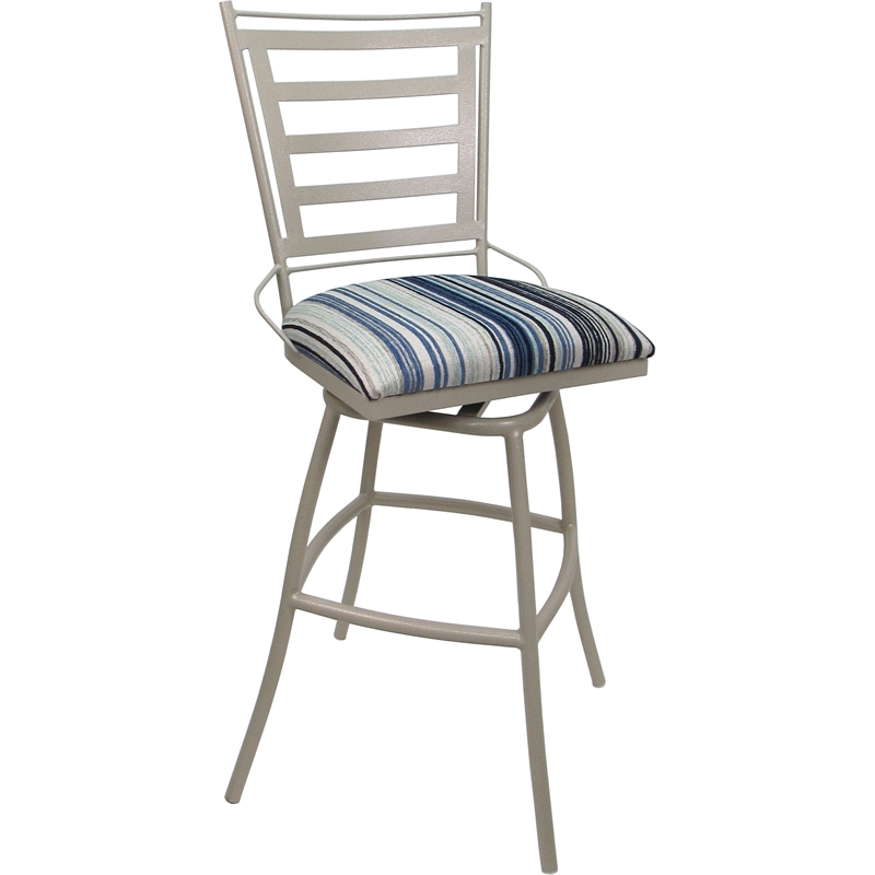 Set of 3 Outdoor Indoor Swivel Counter Stools -Jenna Armless Blue Fabric - Beige