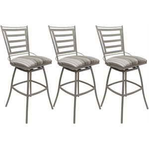 Set of 3 Outdoor Indoor Counter Stools - Jenna Armless - White Fabric - Beige