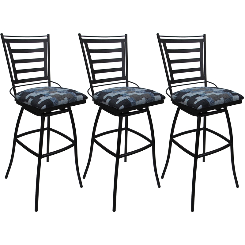 Set of 3 Outdoor Indoor Counter Stools - Jenna Armless - Flint Fabric - Black