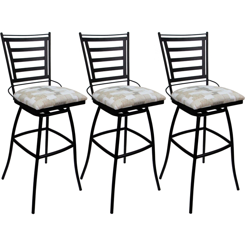 Set of 3 Outdoor Indoor Swivel Counter Stools Jenna Armless White Fabric - Black