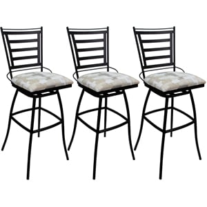 Set of 3 Outdoor Indoor Swivel Counter Stools Jenna Armless White Fabric - Black