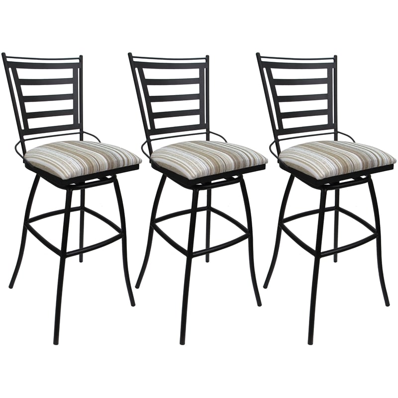 Set of 3 Outdoor Indoor Swivel Counter Stools Jenna Armless White Fabric - Black