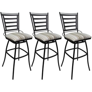 Set of 3 Outdoor Indoor Swivel Counter Stools Jenna Armless White Fabric - Black