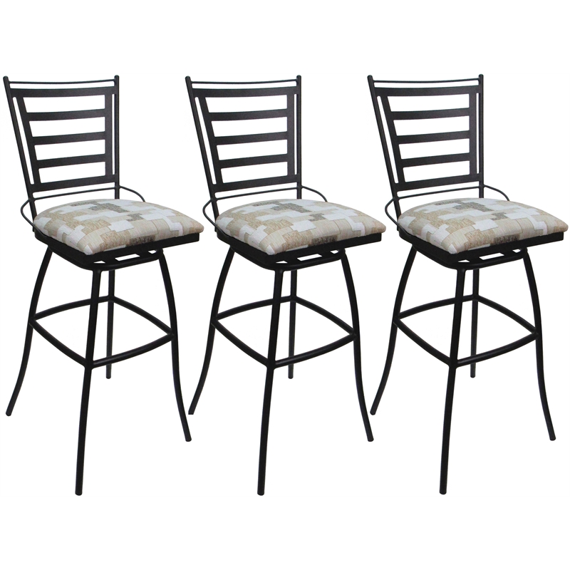Set of 3 Outdoor Indoor Swivel Counter Stools Jenna Armless White Fabric - Gray