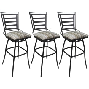 Set of 3 Outdoor Indoor Swivel Counter Stools Jenna Armless White Fabric - Gray