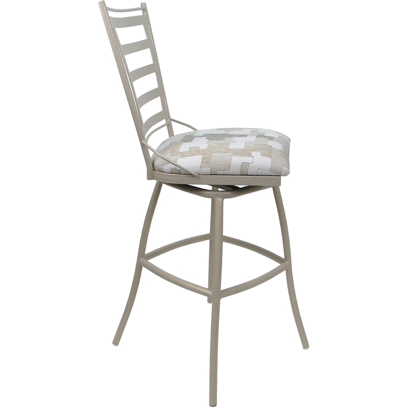 Set of 3 Outdoor Indoor Swivel Bar Stools - Jenna Armless - White Fabric - Beige
