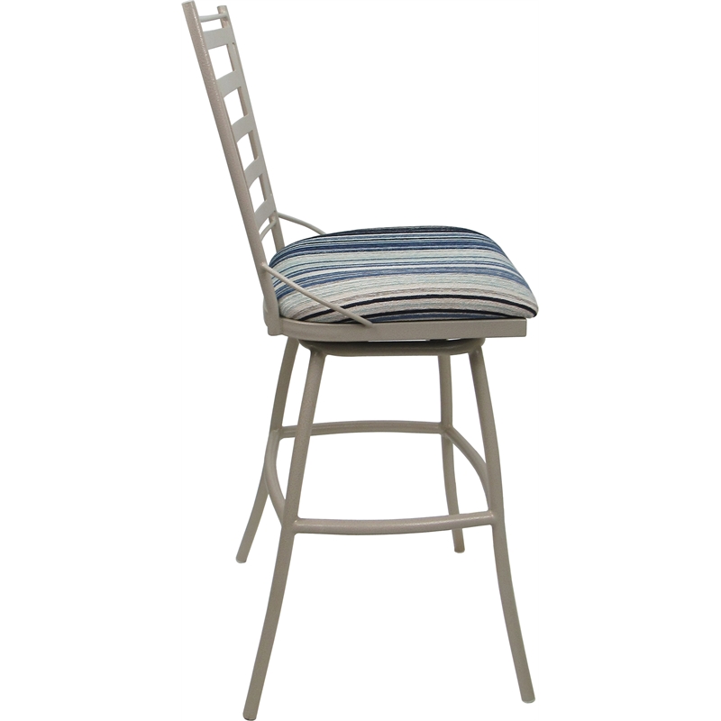 Set of 3 Outdoor Indoor Swivel Bar Stools - Jenna Armless - Blue Fabric - Beige