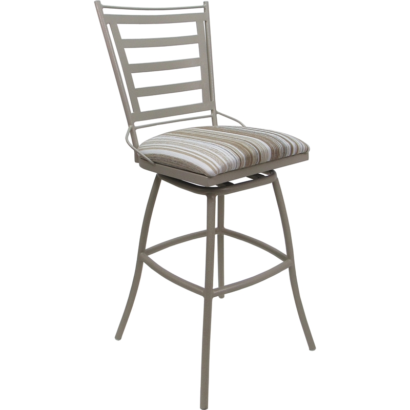 Set of 3 Outdoor Indoor Swivel Bar Stools - Jenna Armless - White Fabric - Beige