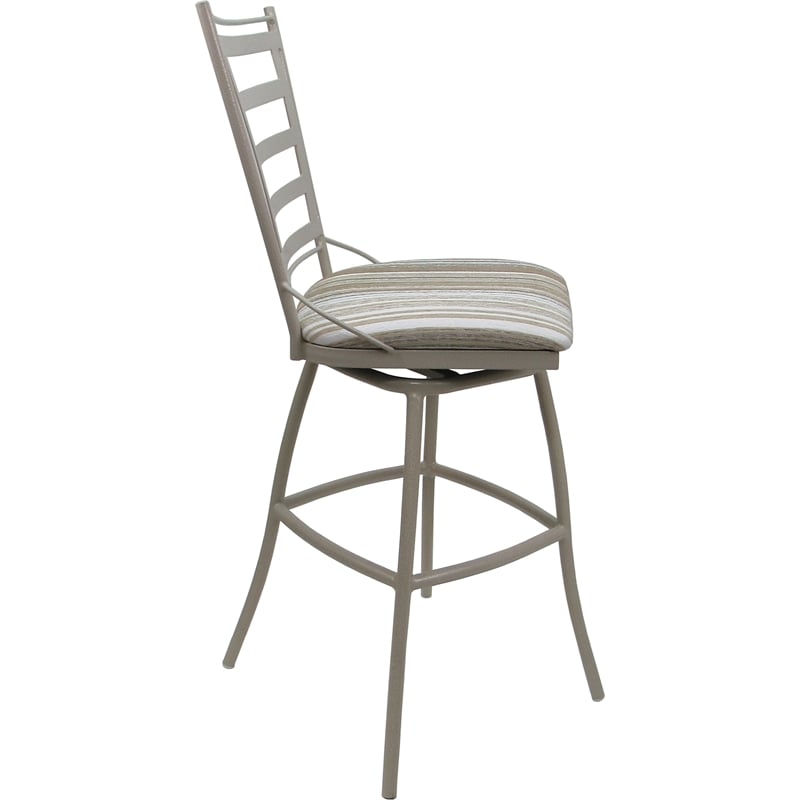 Set of 3 Outdoor Indoor Swivel Bar Stools - Jenna Armless - White Fabric - Beige