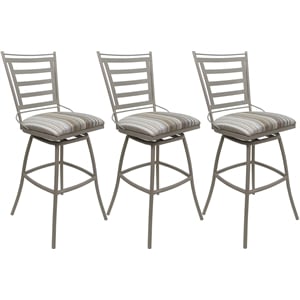 Set of 3 Outdoor Indoor Swivel Bar Stools - Jenna Armless - White Fabric - Beige