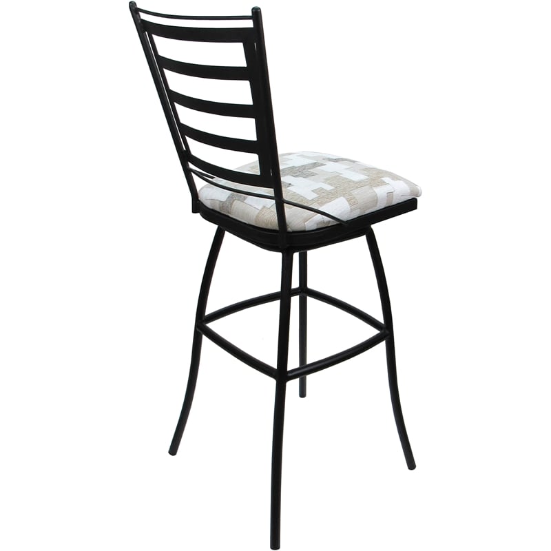 Set of 3 Outdoor Indoor Swivel Bar Stools - Jenna Armless - White Fabric - Black