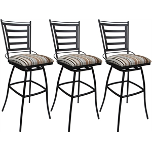 Set of 3 Outdoor Indoor Bar Stool - Jenna Armless - Nutmeg Fabric - Black