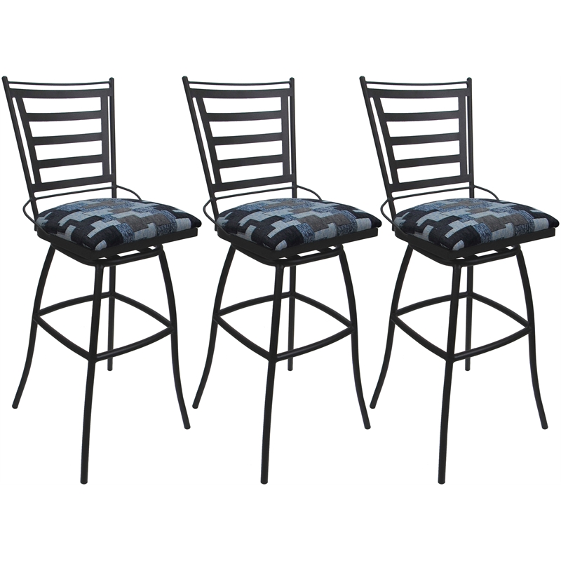 Set of 3 Outdoor Indoor Bar Stools - Jenna Armless - Flint Fabric - Gray