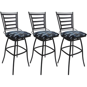 Set of 3 Outdoor Indoor Bar Stools - Jenna Armless - Flint Fabric - Gray