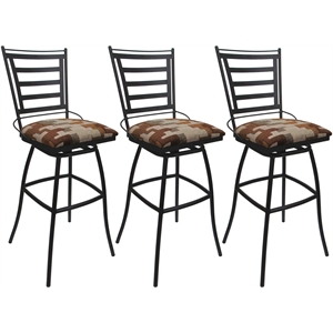Set of 3 Outdoor Indoor Bar Stools - Jenna Armless - Terracotta Fabric - Gray