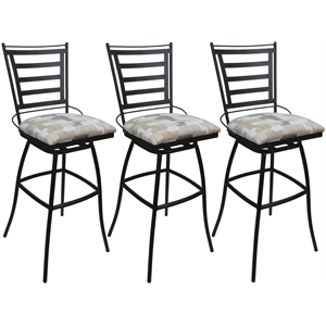 Set of 3 Outdoor Indoor Bar Stools - Jenna Armless - White Fabric - Gray