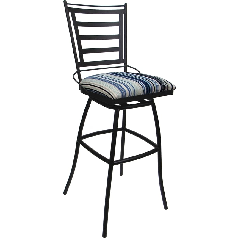 Set of 3 Outdoor Indoor Bar Stools - Jenna Armless - Blue Fabric - Gray
